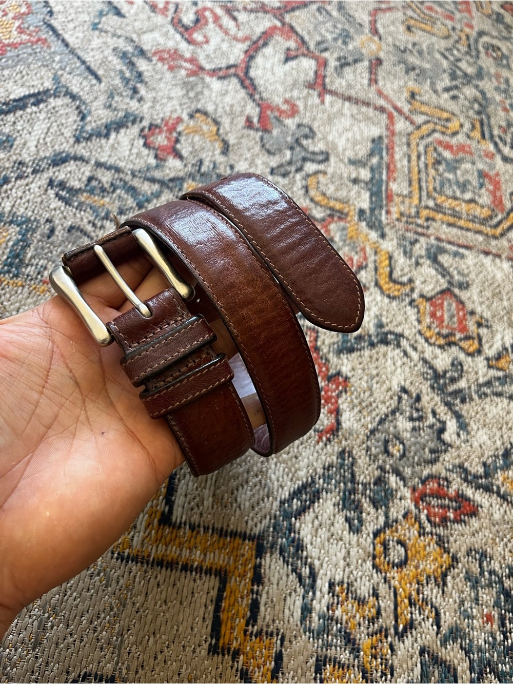 GAP Dark Brown Leather Belt with Silver Buckle Size 32 Vintage